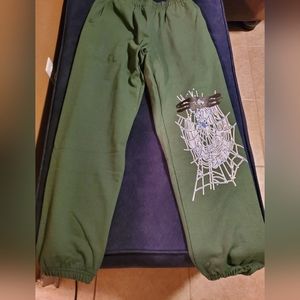 Sp5der World Wide X Young Thug sweatpants size L Green Hunter Green